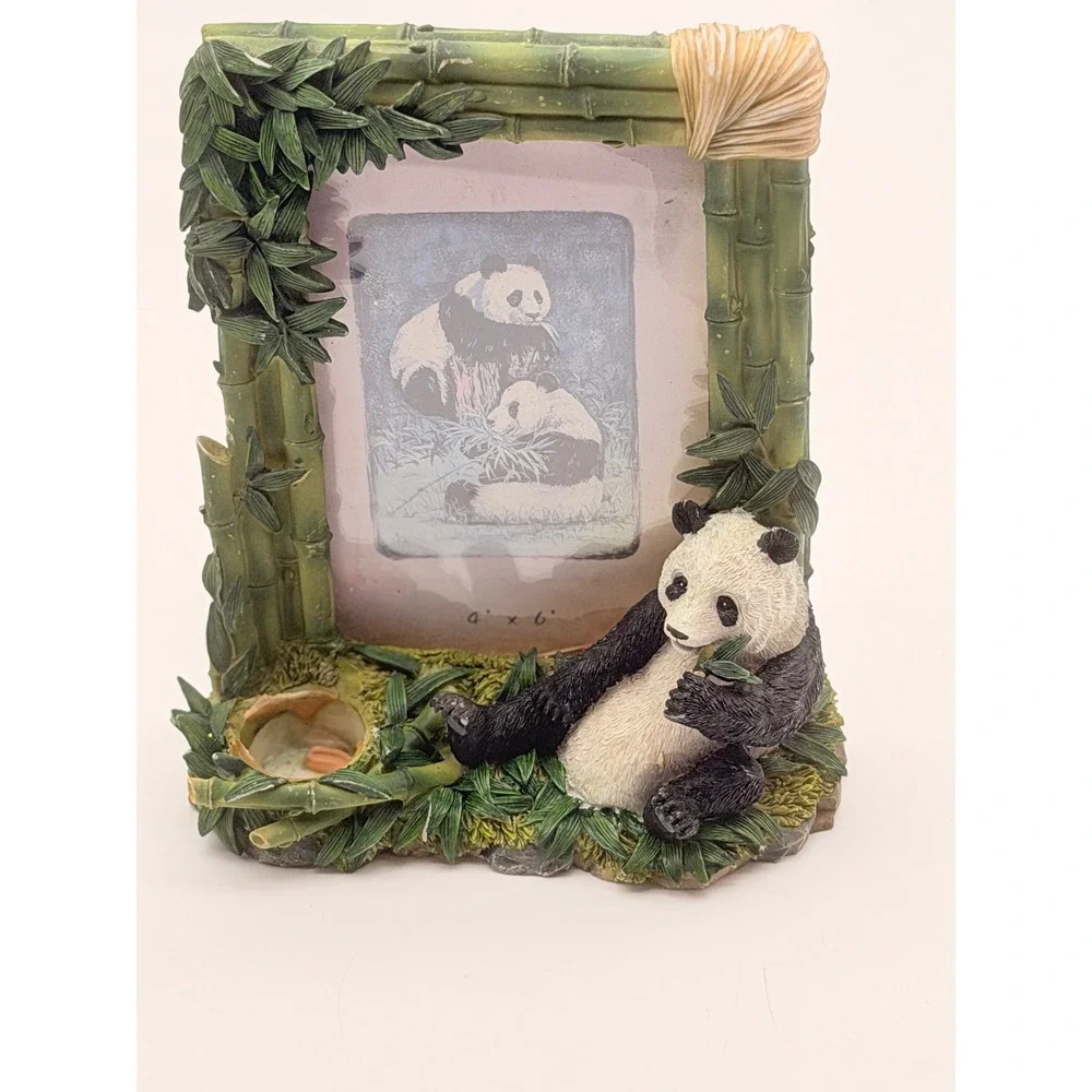 Vintage Panda Bamboo 4x6 Resin Picture Frame 3D Nature Wildlife Tabletop Decor